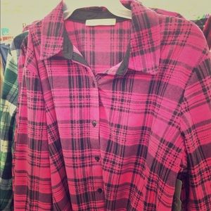 Women’s Long Sleeve Knit Fleece pink plaid Shirt
